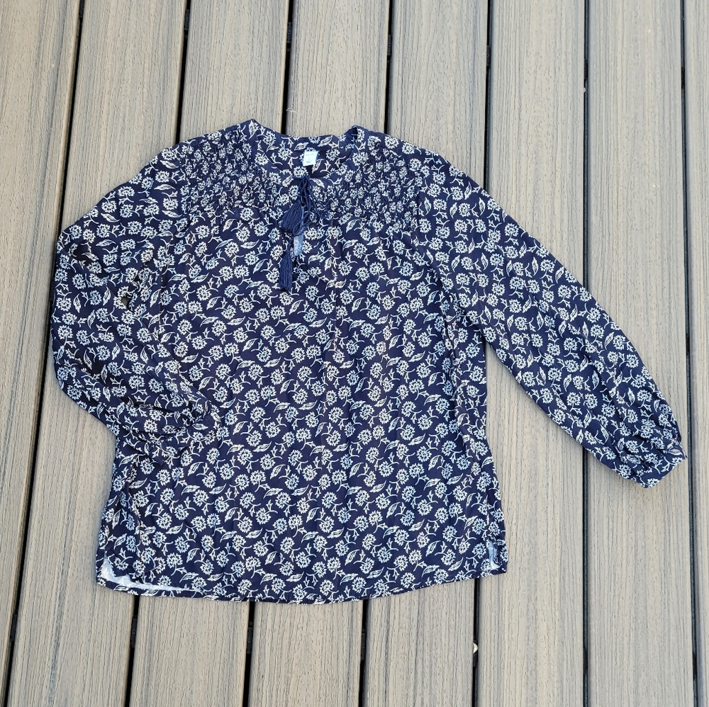 Navy Floral Long Sleeve Blouse | Size Small | Old Navy